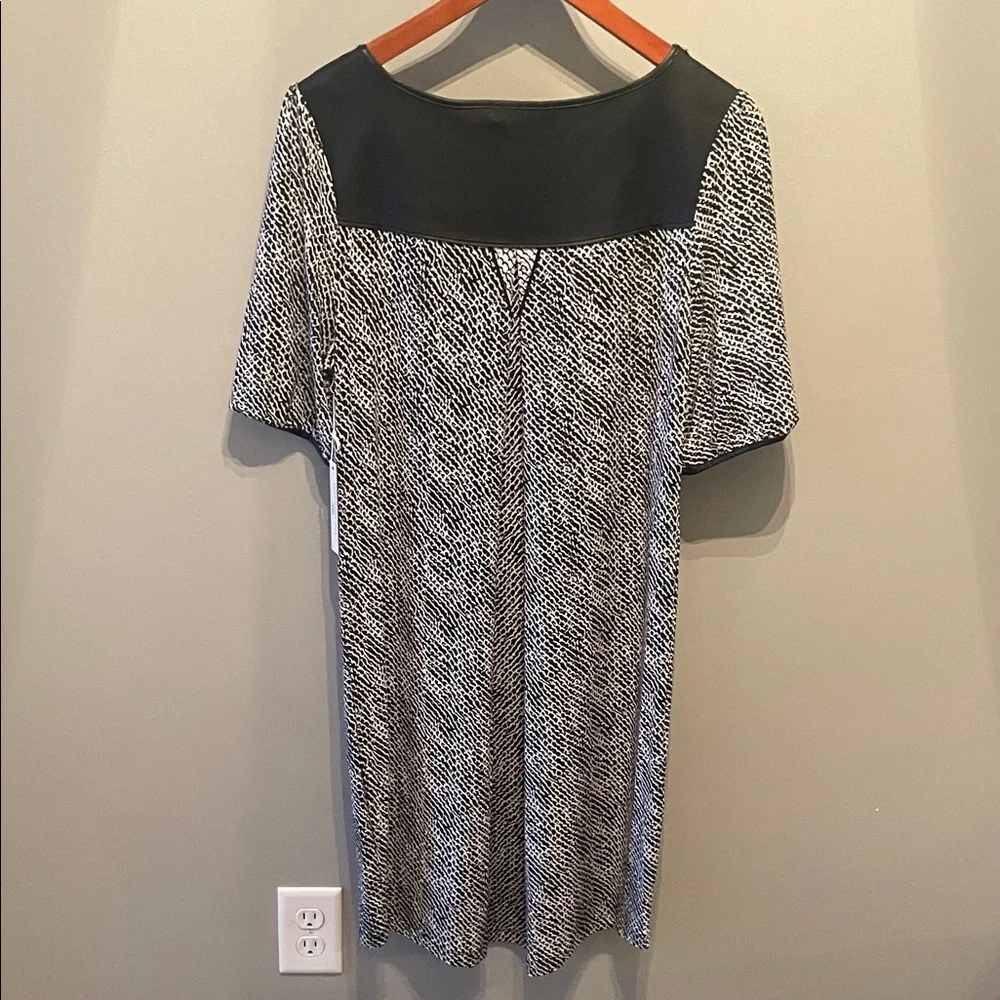 Tart Black and White Patterned Dress with‎ Faux leather detail Size Large